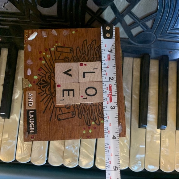 Handmade Upcycled Wooden Stash Box Organizer Rose Quartz Crystal Brass Closure - Picture 5 of 16